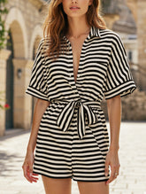 Ruffle V-Neck Sleeveless Belted Jumpsuit ??Elegant Solid Color Women's Jumpsuit