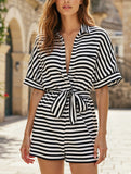 Ruffle V-Neck Sleeveless Belted Jumpsuit ??Elegant Solid Color Women's Jumpsuit