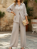 two-piece shirt and straight pants suit