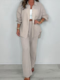 two-piece shirt and straight pants suit