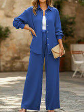 two-piece shirt and straight pants suit