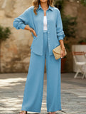 two-piece shirt and straight pants suit