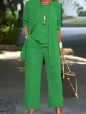 Round neck sleeveless vest wide-leg pants suit