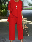 Round neck sleeveless vest wide-leg pants suit