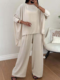 Solid color round neck bat sleeve suit