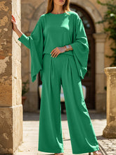 Solid color round neck bat sleeve suit