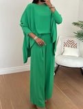 Solid color round neck bat sleeve suit