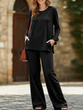 Casual solid color top wide-leg pants loose suit