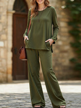 Casual solid color top wide-leg pants loose suit