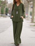 Casual solid color top wide-leg pants loose suit