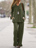 Casual solid color top wide-leg pants loose suit