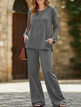 Casual solid color top wide-leg pants loose suit