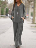 Casual solid color top wide-leg pants loose suit