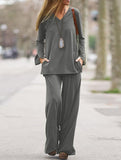 Casual solid color top wide-leg pants loose suit