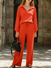 Long-sleeved top drawstring trousers set