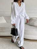 Long-sleeved top drawstring trousers set