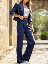 Striped short lapel suit with straight pants