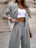 Striped short lapel suit with straight pants