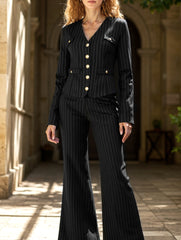 Simple style jacket solid color wide-leg pants suit