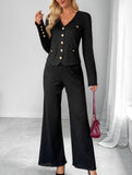Simple style jacket solid color wide-leg pants suit