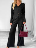 Simple style jacket solid color wide-leg pants suit