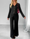 Simple style jacket solid color wide-leg pants suit