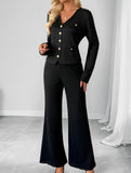 Simple style jacket solid color wide-leg pants suit