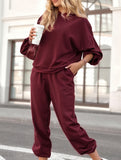 Solid color crew neck pullover trouser suit