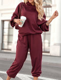 Solid color crew neck pullover trouser suit