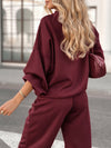 Solid color crew neck pullover trouser suit