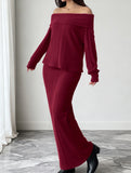 Warm Off-Shoulder Knit Two-Piece Set