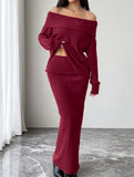 Warm Off-Shoulder Knit Two-Piece Set