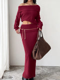 Warm Off-Shoulder Knit Two-Piece Set