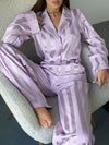 Casual collared striped wide-leg trouser suit