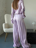 Casual collared striped wide-leg trouser suit