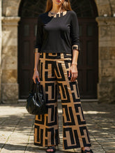 Geometric pattern top and wide-leg pants set