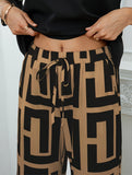 Geometric pattern top and wide-leg pants set
