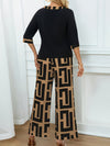 Geometric pattern top and wide-leg pants set