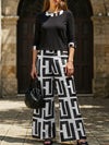 Geometric pattern top and wide-leg pants set