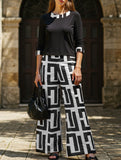Geometric pattern top and wide-leg pants set