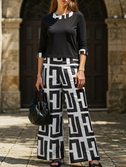 Geometric pattern top and wide-leg pants set