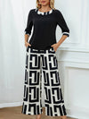 Geometric pattern top and wide-leg pants set