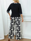 Geometric pattern top and wide-leg pants set