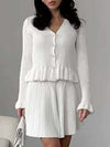 V-neck ruffled waist-cinching knit two-piece set