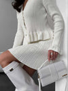 V-neck ruffled waist-cinching knit two-piece set