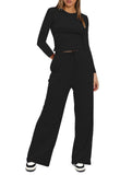Casual suit top with high-waisted wide-leg pants
