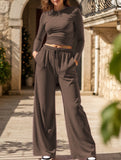Casual suit top with high-waisted wide-leg pants