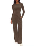 Casual suit top with high-waisted wide-leg pants