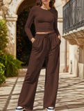 Casual suit top with high-waisted wide-leg pants