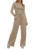 Casual suit top with high-waisted wide-leg pants
